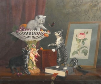 Victorian Cat Still Life Painting