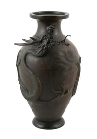 Antique Japanese Bronze Dragon Vase