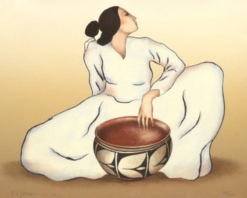 R.C. GORMAN Lithograph Woman with Tulip Bowl