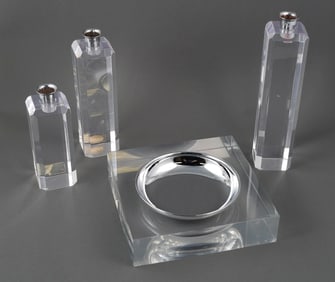 Astrolite Lucite Candle Holders and Vide Poche