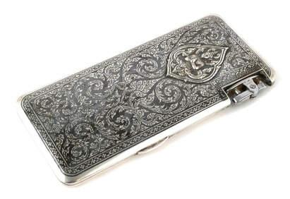 Sterling Thai Niello Cigarette Case w/Lighter