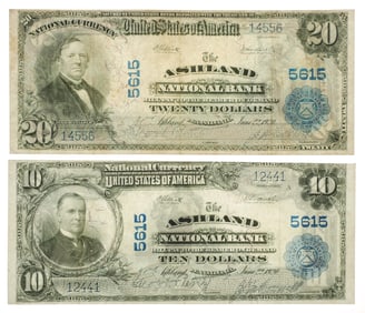 $10 $20 National Currency Notes Ashland Penn