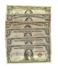 (6) Hawaii Silver Certificates $1 $5, $10 $20