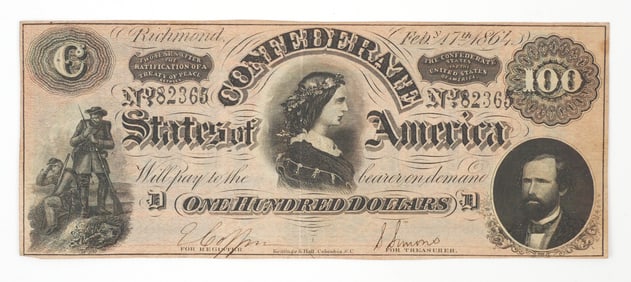 Civil War: Confederate Currency $100 1864 Bill