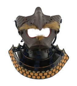 Edo Period Iron Menpo, Lacquered Throat Guard