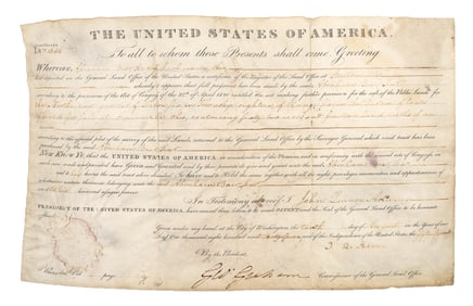 War of 1812: JOHN Q. ADAMS Signed Land Patent