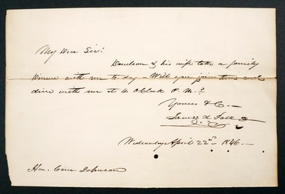 Mexican War: JAMES POLK Signed Note as President