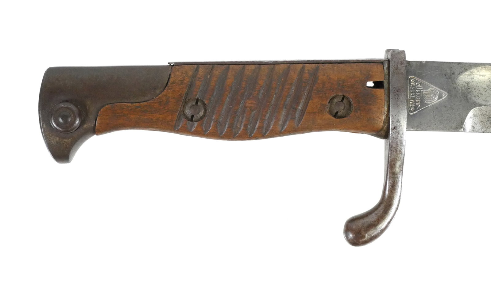 WWI German M1898/05 "Butcher Blade" Bayonet: Blade measures approx. 14-1/4", overall length 19-1/2". This is a German M1898/05 bayonet, commonly known as the "Butcher Blade," issued during World War I. Manufacturer marked "Durkopp Werke A.G." wi