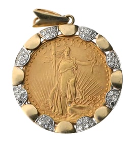 1924 GOLD Double Eagle Diamonds 14k Pendant