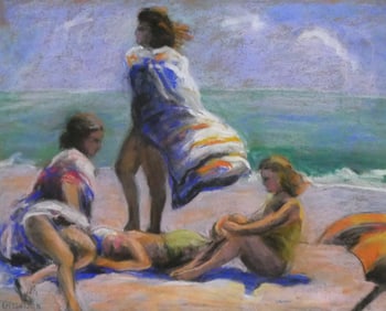 ANDRE GISSON Beach Scene Pastel