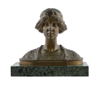 H. Muller Art Nouveau Woman Bronze Bust