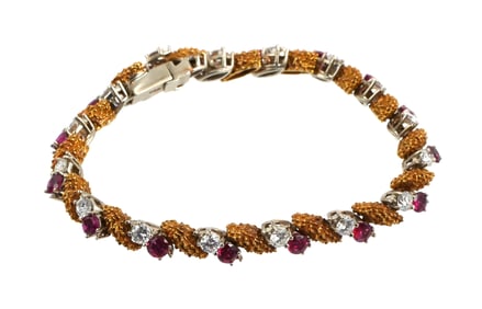 14K Rose Gold Diamond & Ruby Tennis Bracelet