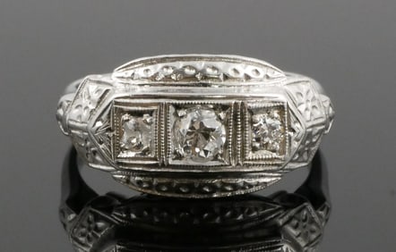 14K Gold Diamond Ring Art Deco