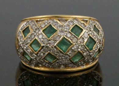 18K Gold Emerald Diamond Ring