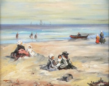 T. COLE Beach Scene Painting