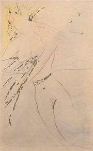 SALVADOR DALI Nude Woman Etching: Color etching on paper titled "Thou Art All Faire, My Love" from the 1971 "Song of Songs of Solomon Portfolio" by Salvador Dali, signed in pencil lower right and numbered lower left 64/250. Image meas