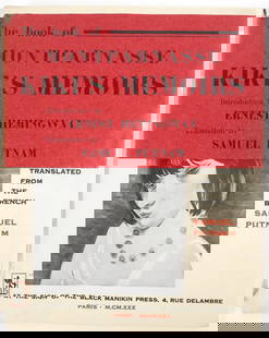 HEMINGWAY 1st Ed "Kiki's Memoirs": 1930 1st edition of Kiki's Memoirs, introduction by Ernest Hemingway and four photographs by Man Ray, published by Edwart Titus, Black Manikin Press, Paris, 1930. Original glassine cover and red and b