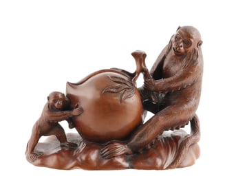 Japanese Carving Monkeys With Peach
