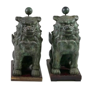Large Pair Bronze Foo Lion Statues