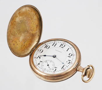 Antique Vanguard Waltham Pocketwatch 23J: Waltham Model 1908 Vanguard pocket watch size 16s, 23 jewels, grade Vanguard. Serial #18149852. Watch features pendant-set, gold filled engraved hunter case with no monograms. Case interior marked Wad