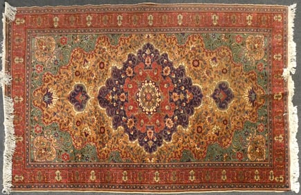 Hand-Knotted Wool Rug Floral Medallion