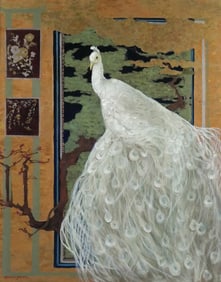 Art Nouveau Style White Peacock Ptg