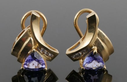 14K Gold Tanzanite Diamond Earrings