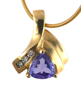 14K Gold Tanzanite Diamond Pendant Necklace