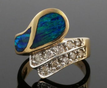 14K Gold Diamond Opal Ring