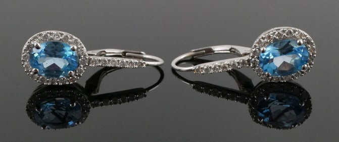 14K Gold Diamond Blue Topaz Earrings