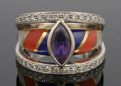 18K Gold Diamond Amethyst Ring