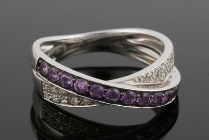 14K Gold Diamond Amethyst Ring