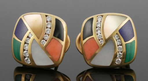 18K Diamond Semi Precious Stone Earrings
