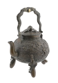 Chinese Bronze Tripod Dragon Teapot