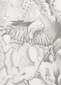 Mark Kostabi "The Eagle Has Landed" Drawing