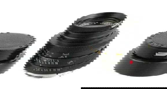 Leitz Summicron-R 50mm f/2 Lens, Boxed: Leitz Wetzlar Summicron-R 50mm f/2 standard lens for Leica R-mount SLR cameras. Serial number 2366007, catalog number 11228. Marked "Leitz Wetzlar" on the front ring. A classic 50mm lens, well-regarde