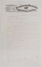ALLAN PINKERTON Signed Detective Report, 1878