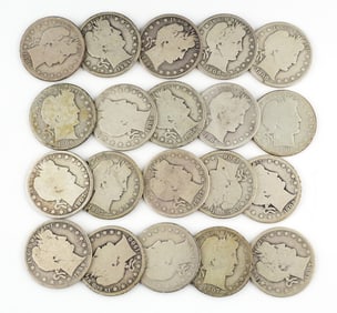 (20) Silver Barber Half Dollars