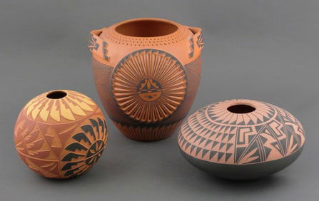 (3) Acoma Pueblo Pottery Pieces