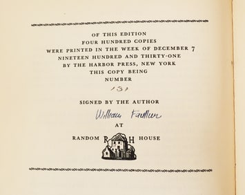 WILLIAM FAULKNER Signed First Edition, 1931
