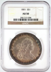 Rare Coin: 1801 Draped Bust $1, NGC AU50