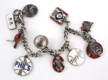 1939 Sterling Enamel Baseball Charm Bracelet