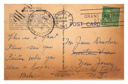 BABE RUTH Handwritten Postcard to Friend, 1947