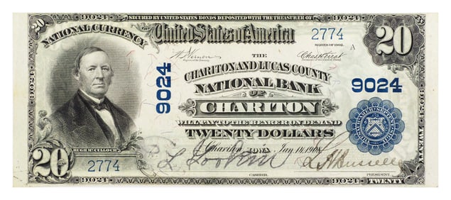 Currency: 1902 CHARITON Iowa $20 Note