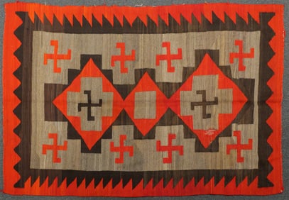 Early 20C Navajo Weaving, Whirling Logs Rug