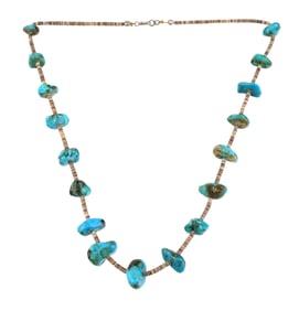 Navajo Turquoise Chunk & Shell Necklace