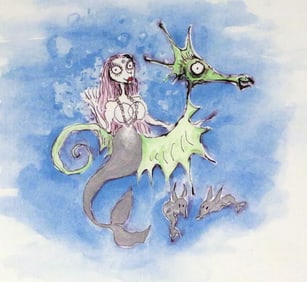 TIM BURTON Signed Lithograph Mermaid