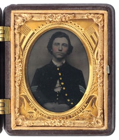 Tintype Union Soldier in War Theme Case