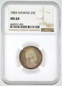 Rare Coin: 1883 HAWAII 25c, NGC MS-64