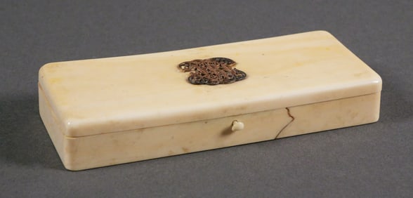 19C Carved Trinket Box, Gold Monogram